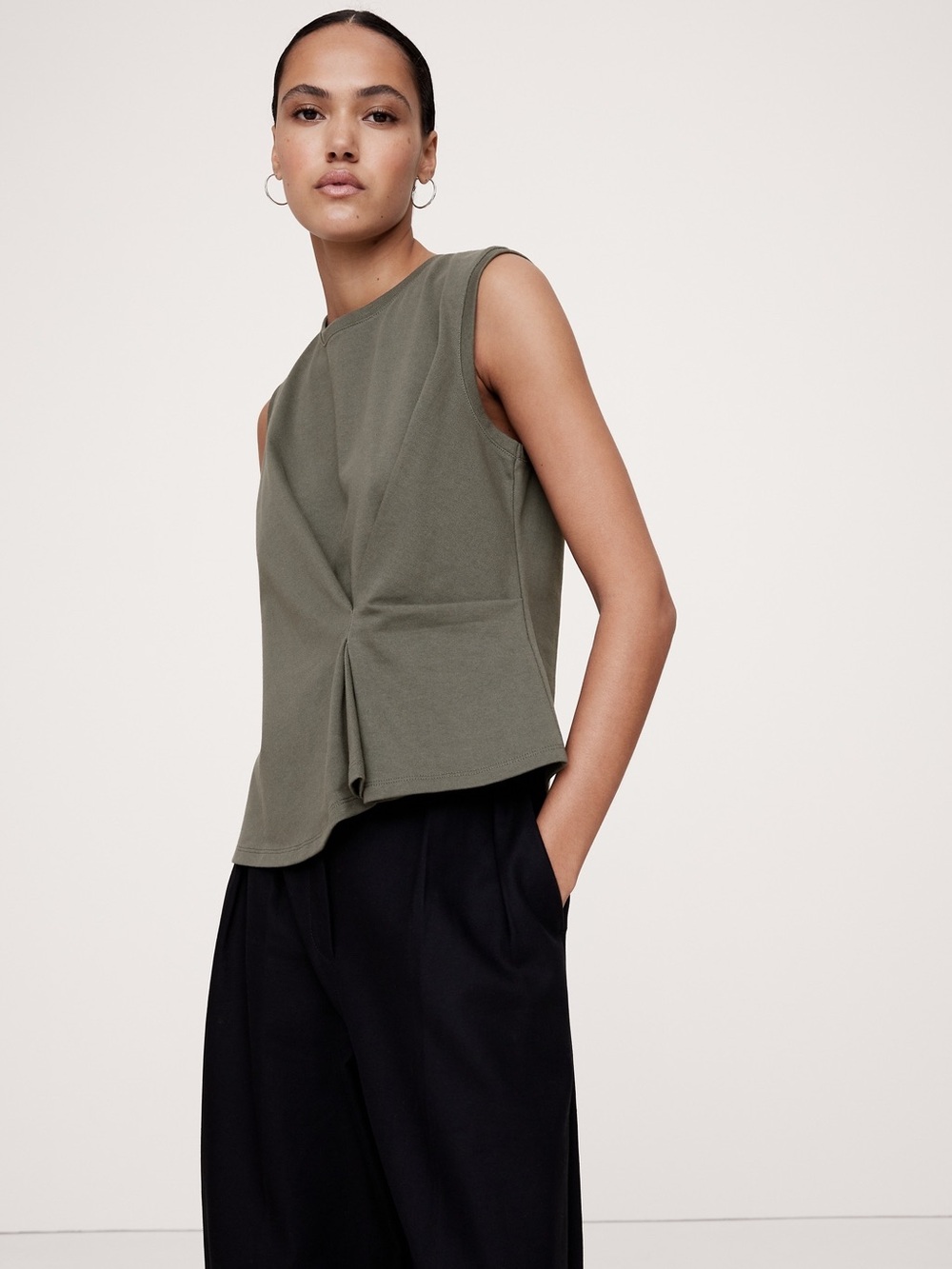 Banana Republic Olive Green Cotton Draped Tank Top